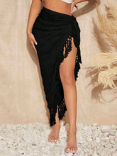 SXY Tassel Trim Knot Side Asymmetrical Hem Skirt